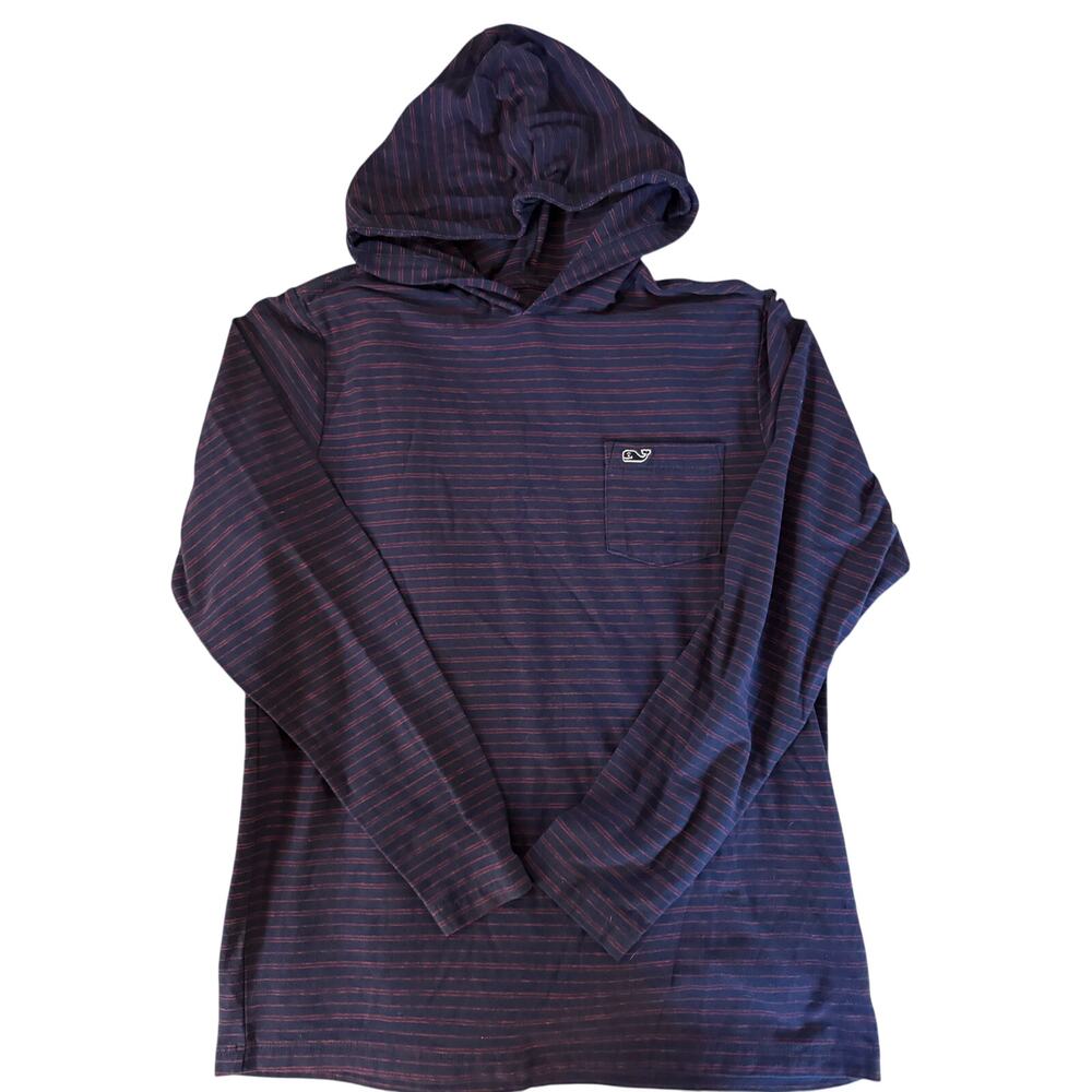 Vineyard Vines blue red stripe hooded shirt size 12-14